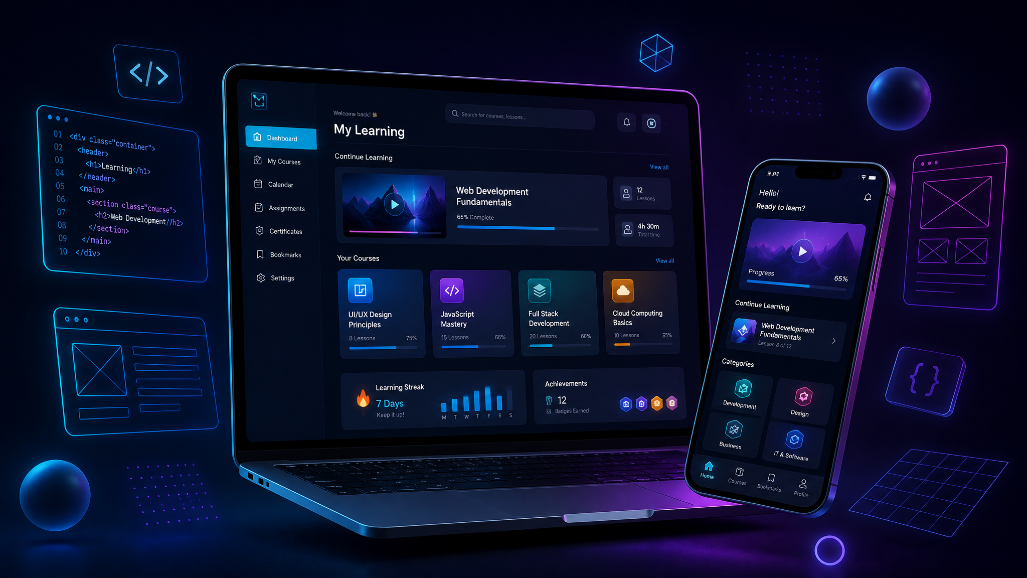 Website & App Development - Educator & course-focused websites, Learning portals with logins & payments, Mobile-first, accessible, fast-loading design, Content management you can update yourself